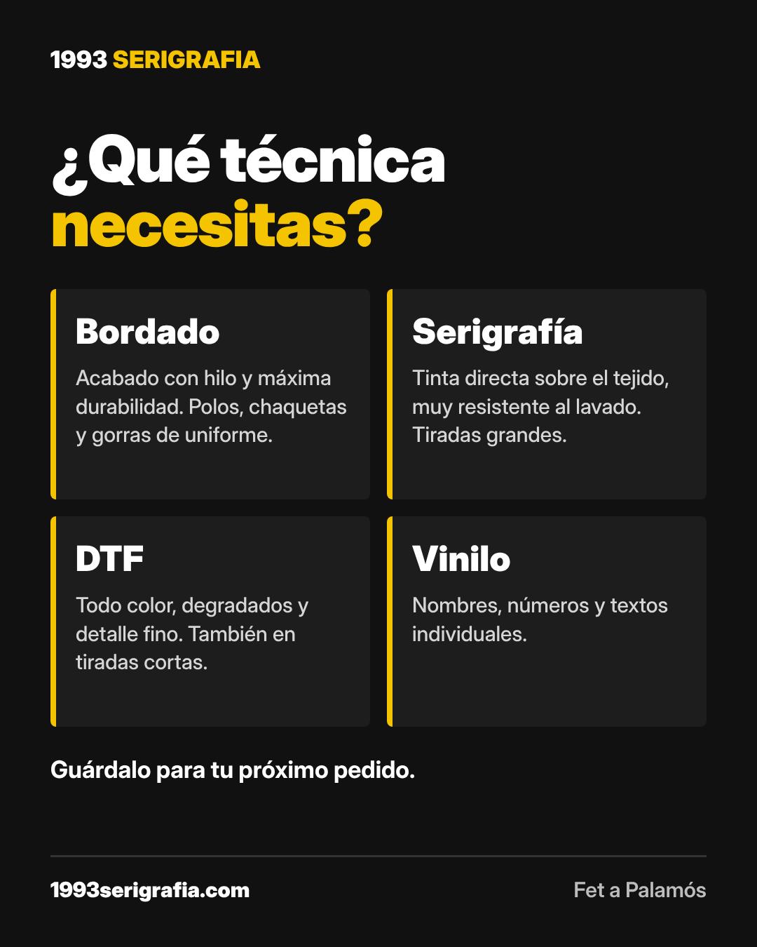 ¿Serigrafía, DTF, bordado o vinilo? Depende de la prenda, la cantidad y el diseño.

🧵 Bor…