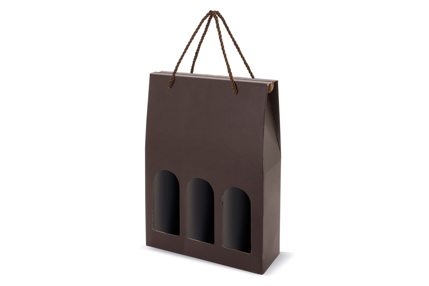 Estuche 3 botellas con ventana marron