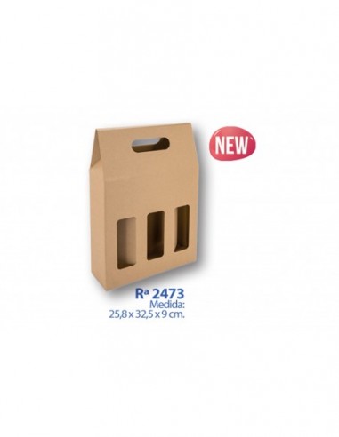 Estuche kraft 3 botellas  con ventanas